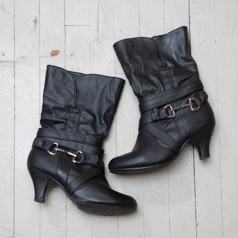 Black Faux Leather Heeled Booties Boots Size 10
